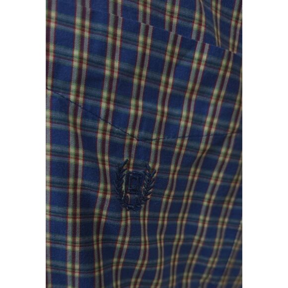Chaps Easy Care Mens Large Blue Check Plaid Short Sleeve Button Down Shirt - Picture 4 of 11